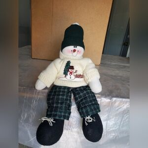 Snowman Plush with Cream Sweater and Green Pants